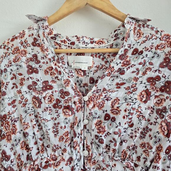 By Anthropologie Gauze Cotton Boho Floral Cropped Top Size S Cottagecore - Picture 3 of 8